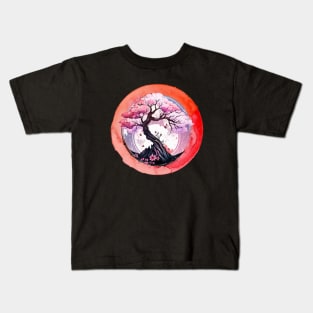 Japanese Orange Pink Cherry Blossom Art Kids T-Shirt